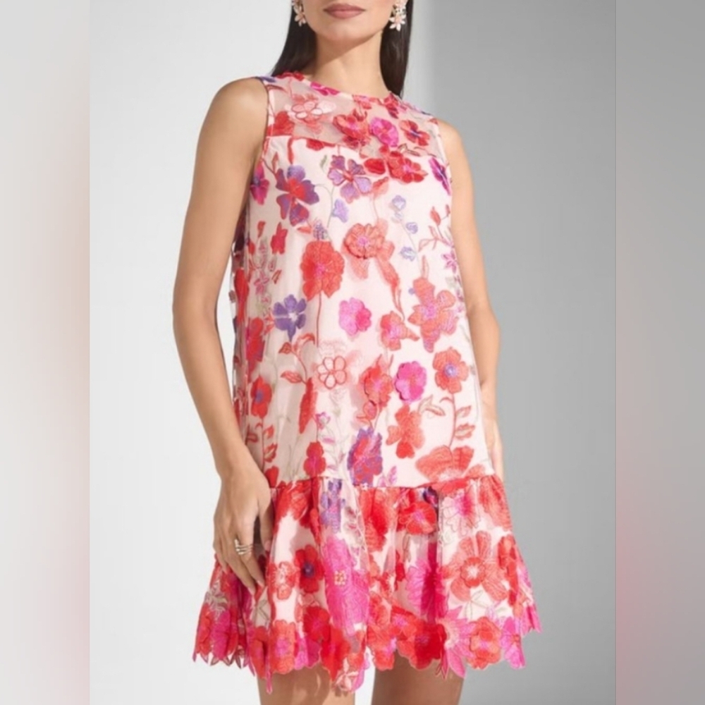 Women's Just Me Floral Embroidered Mini Dress Pink Red Size M - Picture 2 of 11